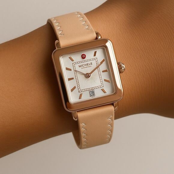 Michele Deco Sport Rose Gold Watch MWW06K000015 w/ Pink Strap & New Leather Band - Picture 5 of 5